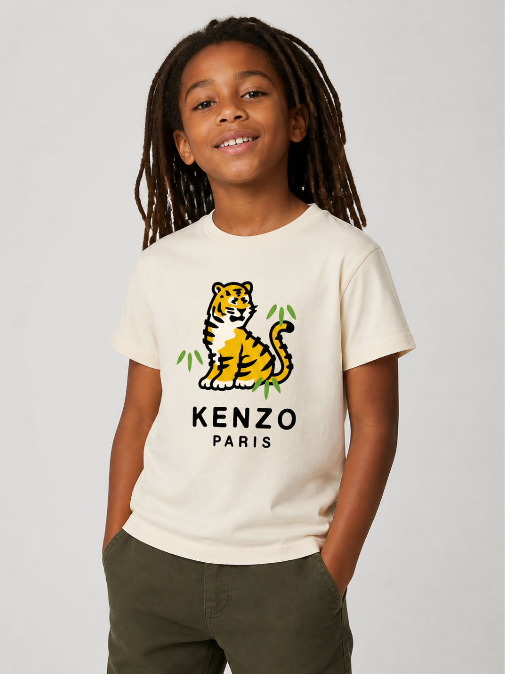 T-shirt per bambino Kenzo Kids beige con motivo Tiger K62033 21G KENZO KIDS 
