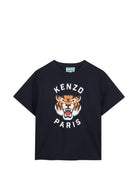 T-shirt girocollo per bambino Kenzo Kids blu con motivo Tiger Head K62051 845 KENZO KIDS 