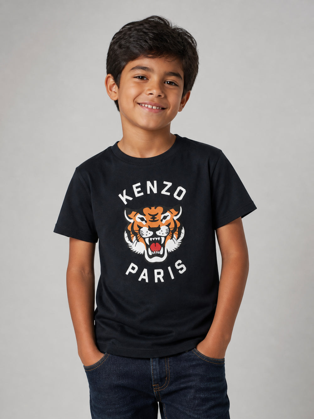 T-shirt girocollo per bambino Kenzo Kids blu con motivo Tiger Head K62051 845 KENZO KIDS 