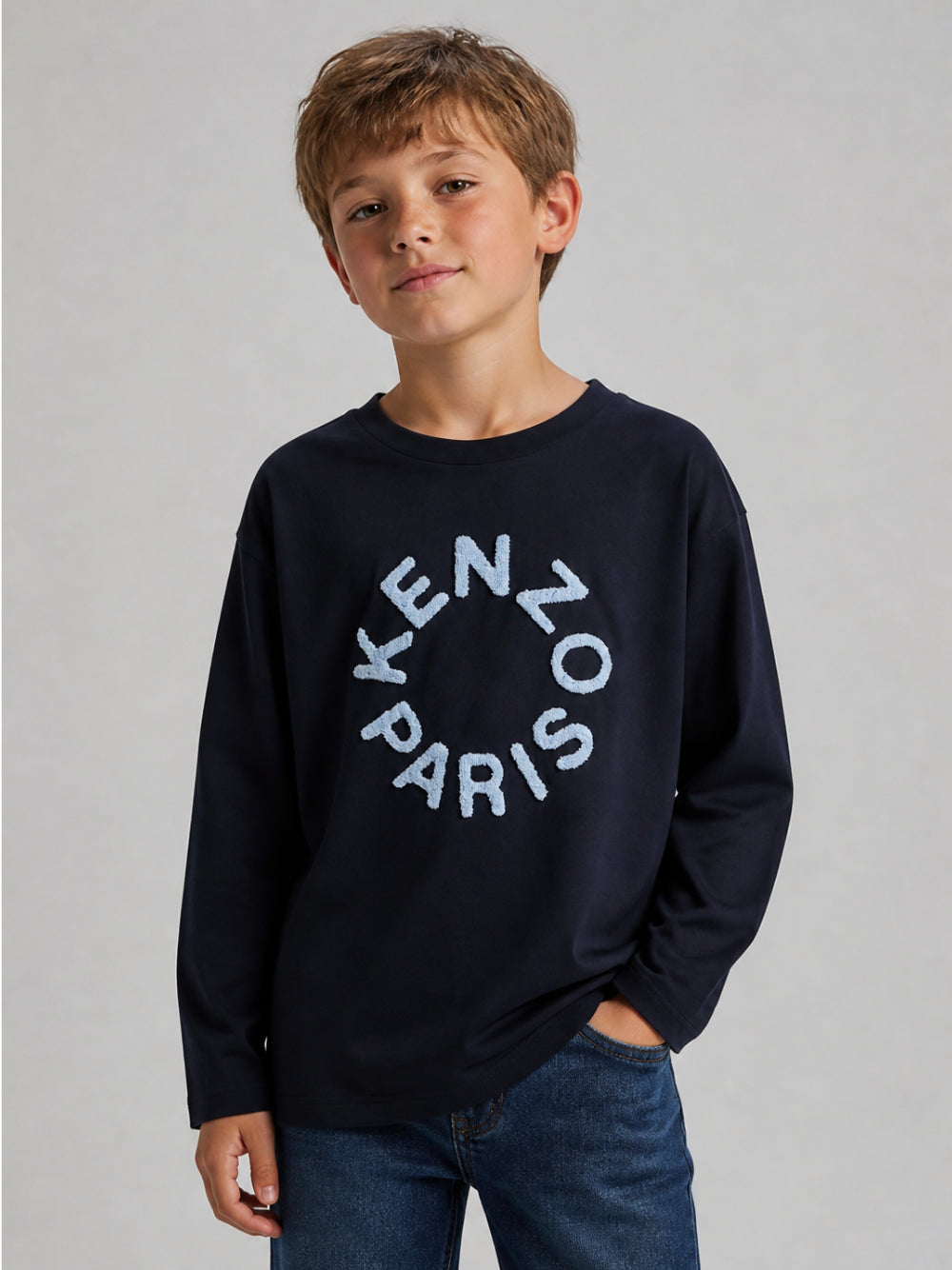 T-shirt per bambino Kenzo Kids blu con applicazione logo K62054 845 KENZO KIDS 