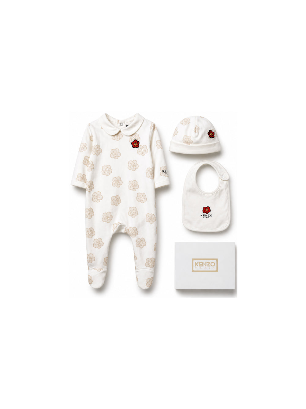 Set di tutina, berretto e bavaglino per neonati Kenzo Kids bianco Boke Flower (set da tre) K62068 117 KENZO KIDS 