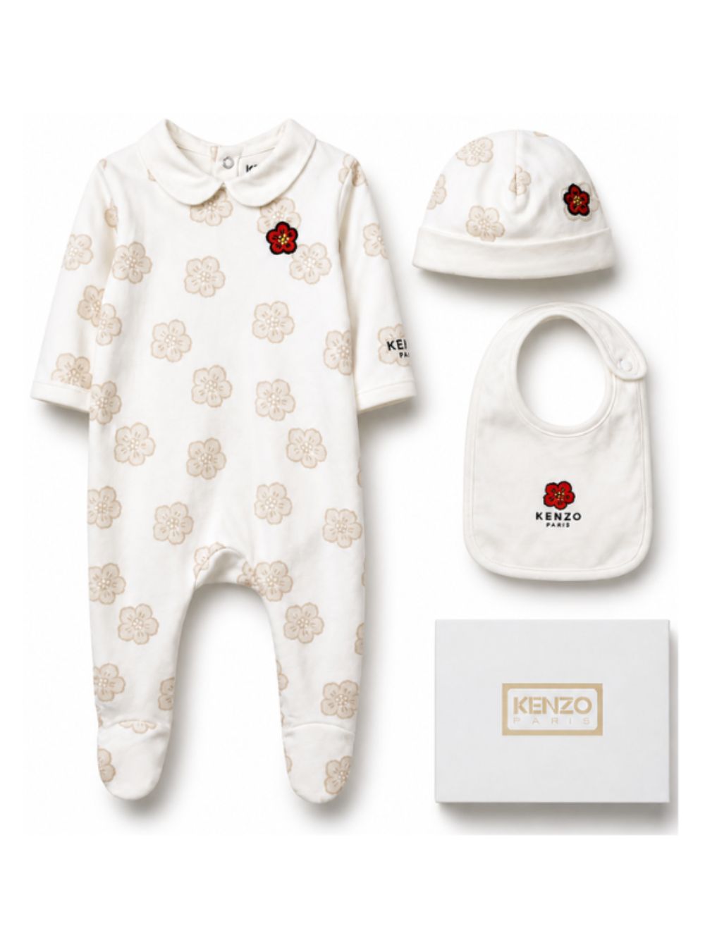 Set di tutina, berretto e bavaglino per neonati Kenzo Kids bianco Boke Flower (set da tre) K62068 117 KENZO KIDS 