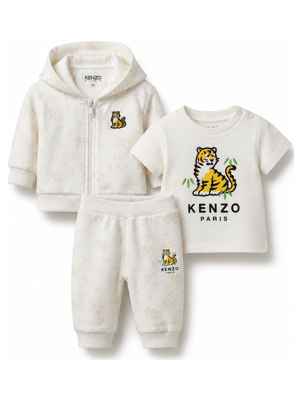 Set tre pezzi per neonato Kenzo Kids bianco con stampa tigre K62070 117 KENZO KIDS 