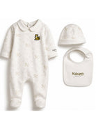 Set tutina, berretto e bavaglino per neonati Kenzo Kids bianco con stampa monogramma K62079 117 KENZO KIDS 