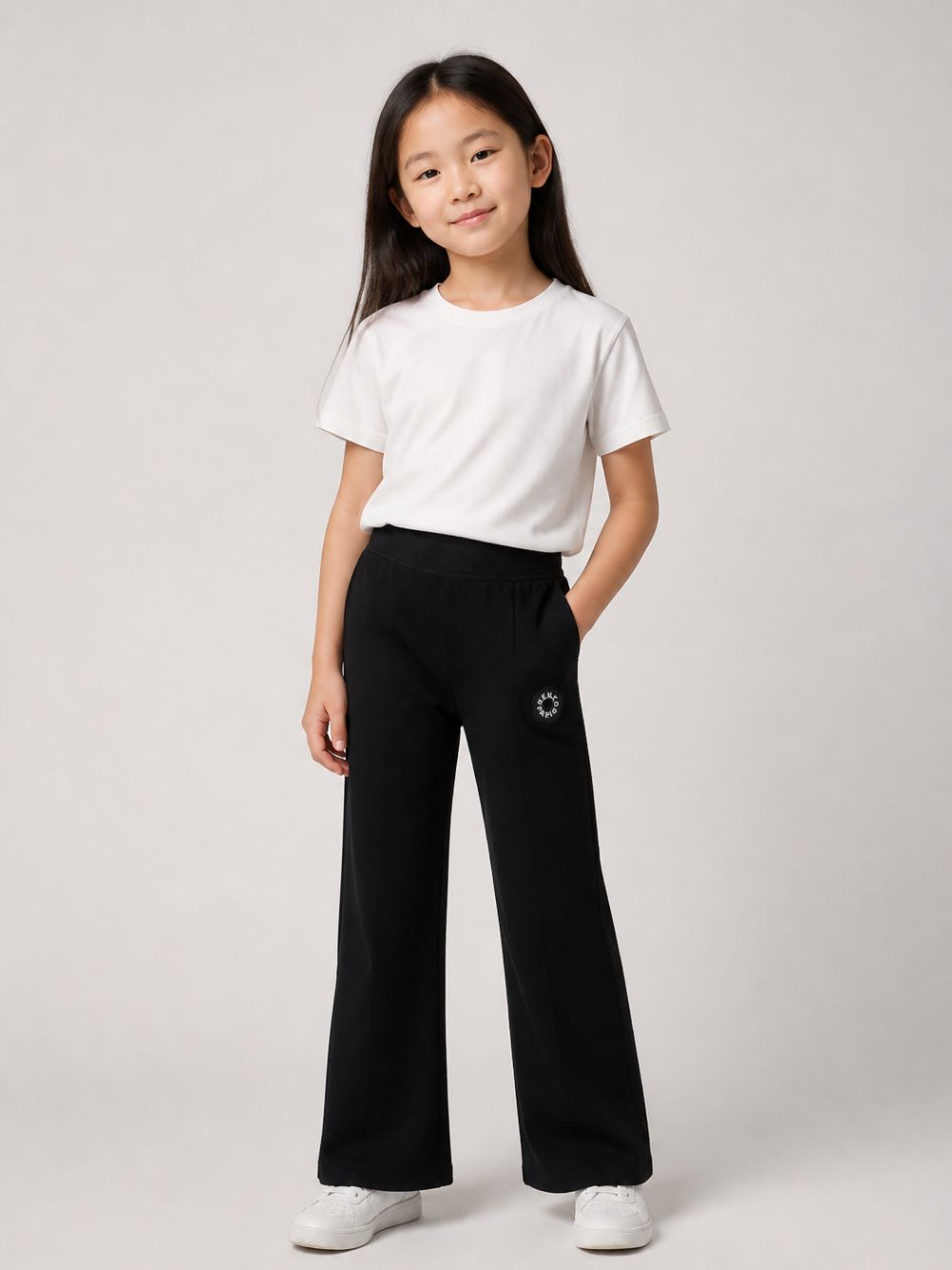 Pantaloni svasati per bambina Kenzo Kids neri con applicazione Boke Flower K62187 09B KENZO KIDS 