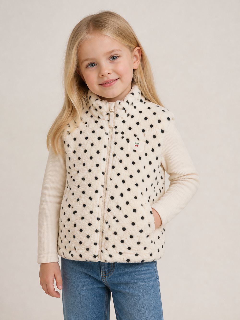 Gilet per bambina Konges Slojd Kids beige con stampa a pois KS105722 P30119 KONGES SLOJD KIDS 