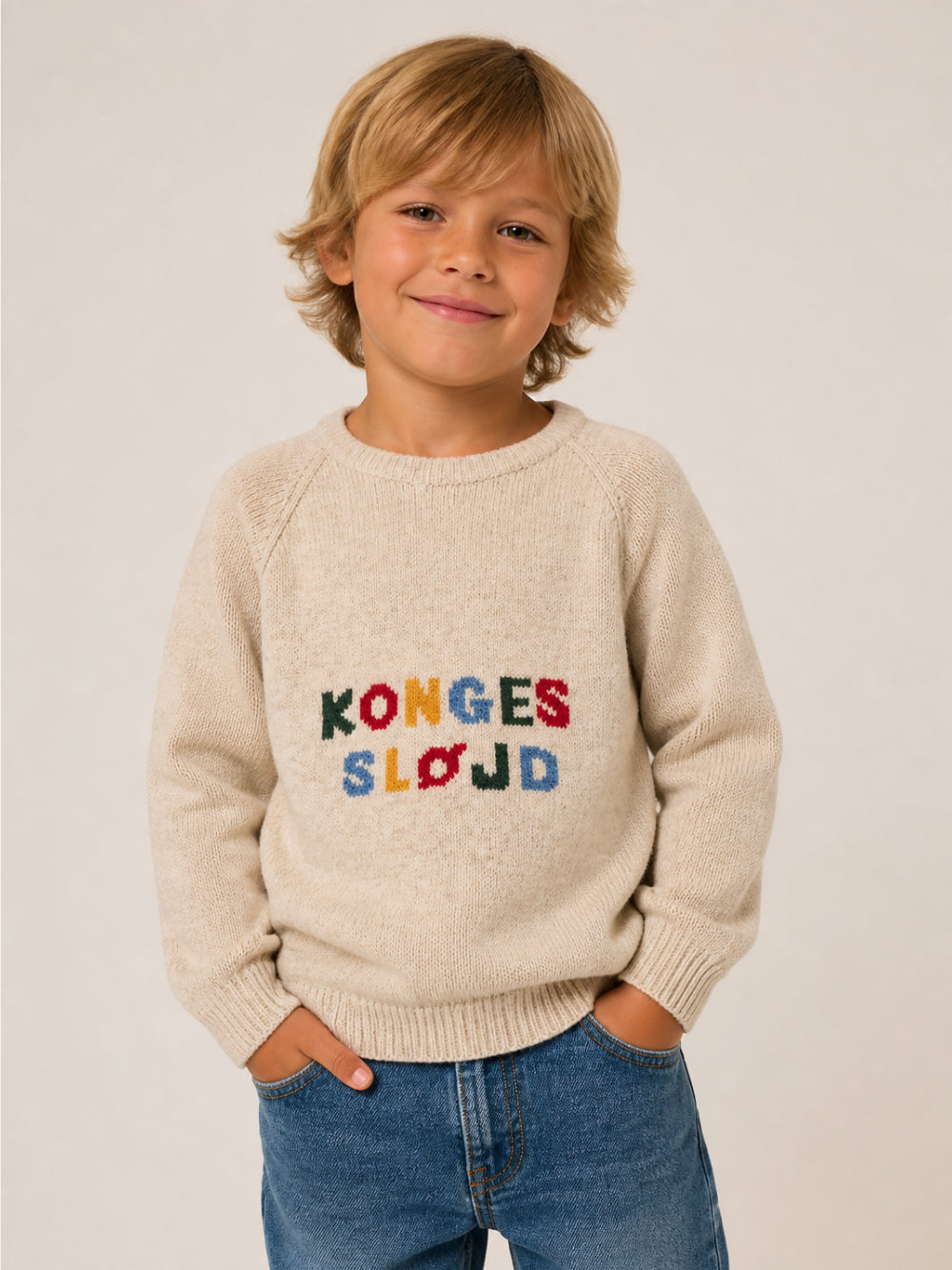 Felpa per bambino Konges Slojd Kids beige con logo ricamato sul davanti KS105921 S00026 KONGES SLOJD KIDS 