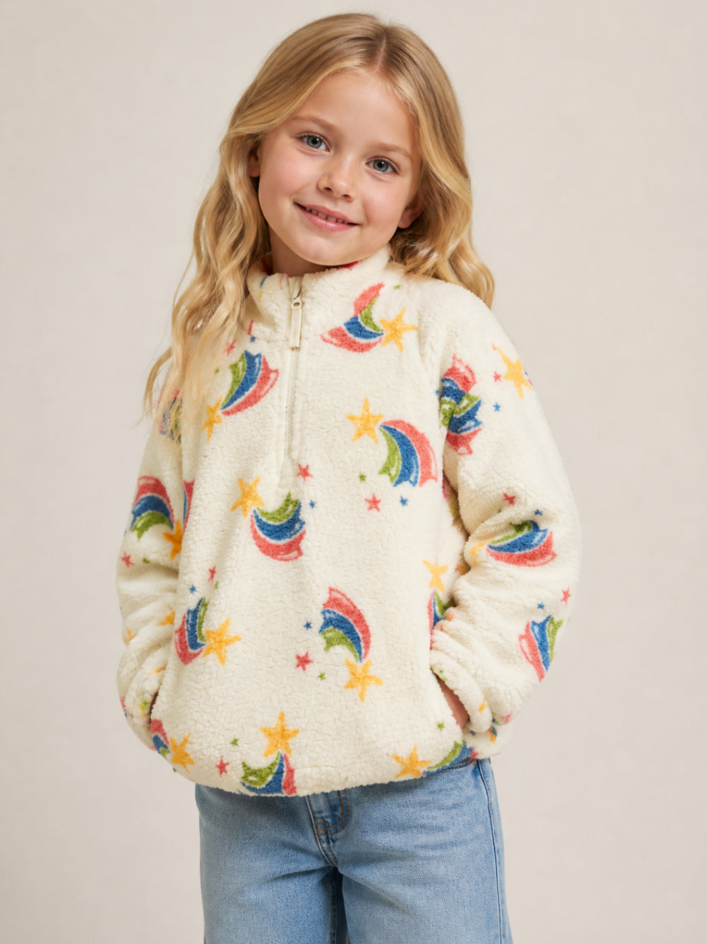 Felpa per bambina Konges Slojd beige con stampa grafica all-over KS106047 P20037 KONGES SLOJD KIDS 