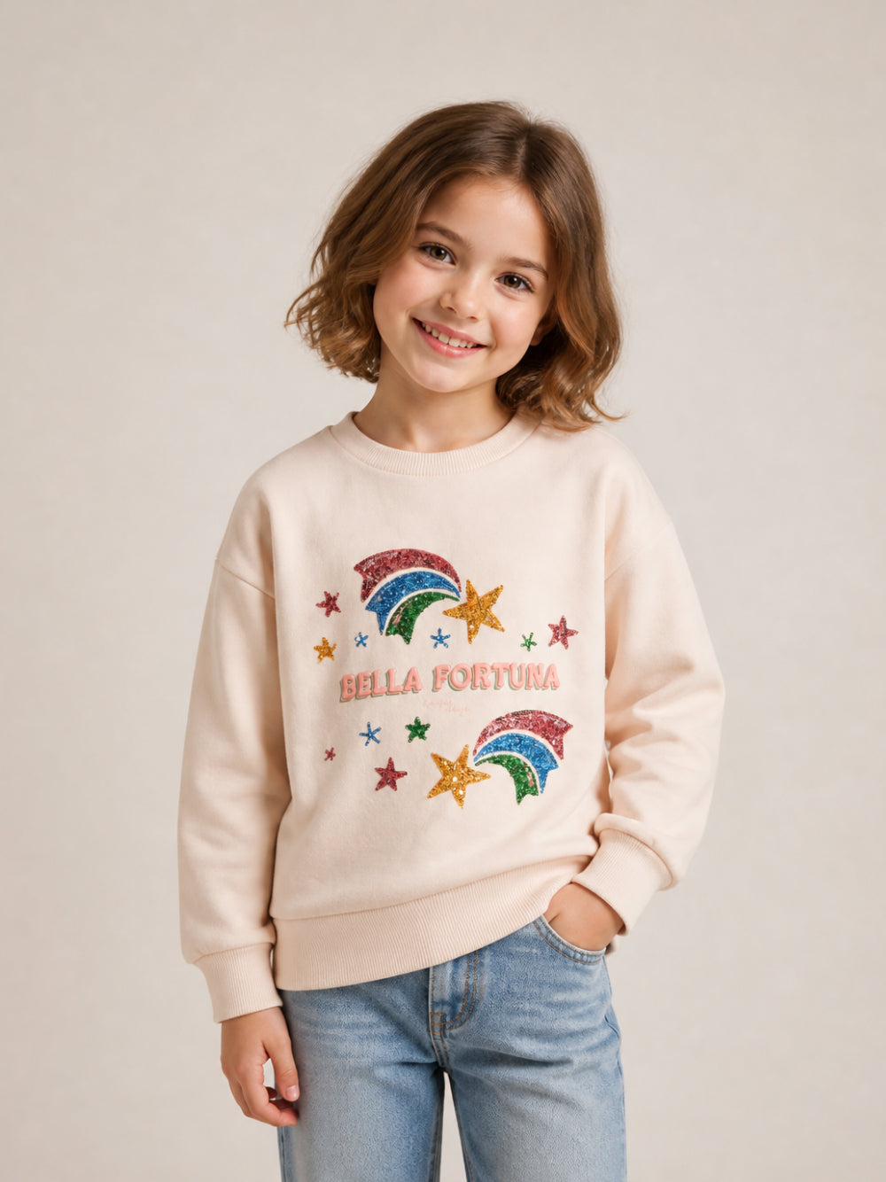 Felpa per bambina Konges Slojd beige con decorazione sul davanti KS106104 S00008 KONGES SLOJD KIDS 