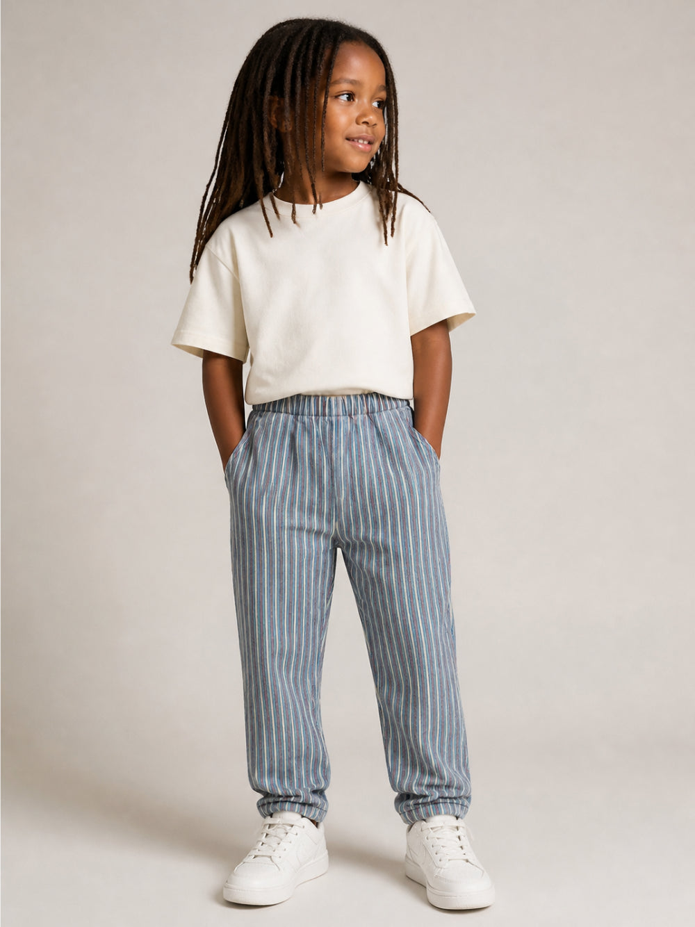 Pantaloni per bambino Konges Slojd Kids blu a righe con vita elasticizzata KS106133 P30026 KONGES SLOJD KIDS 