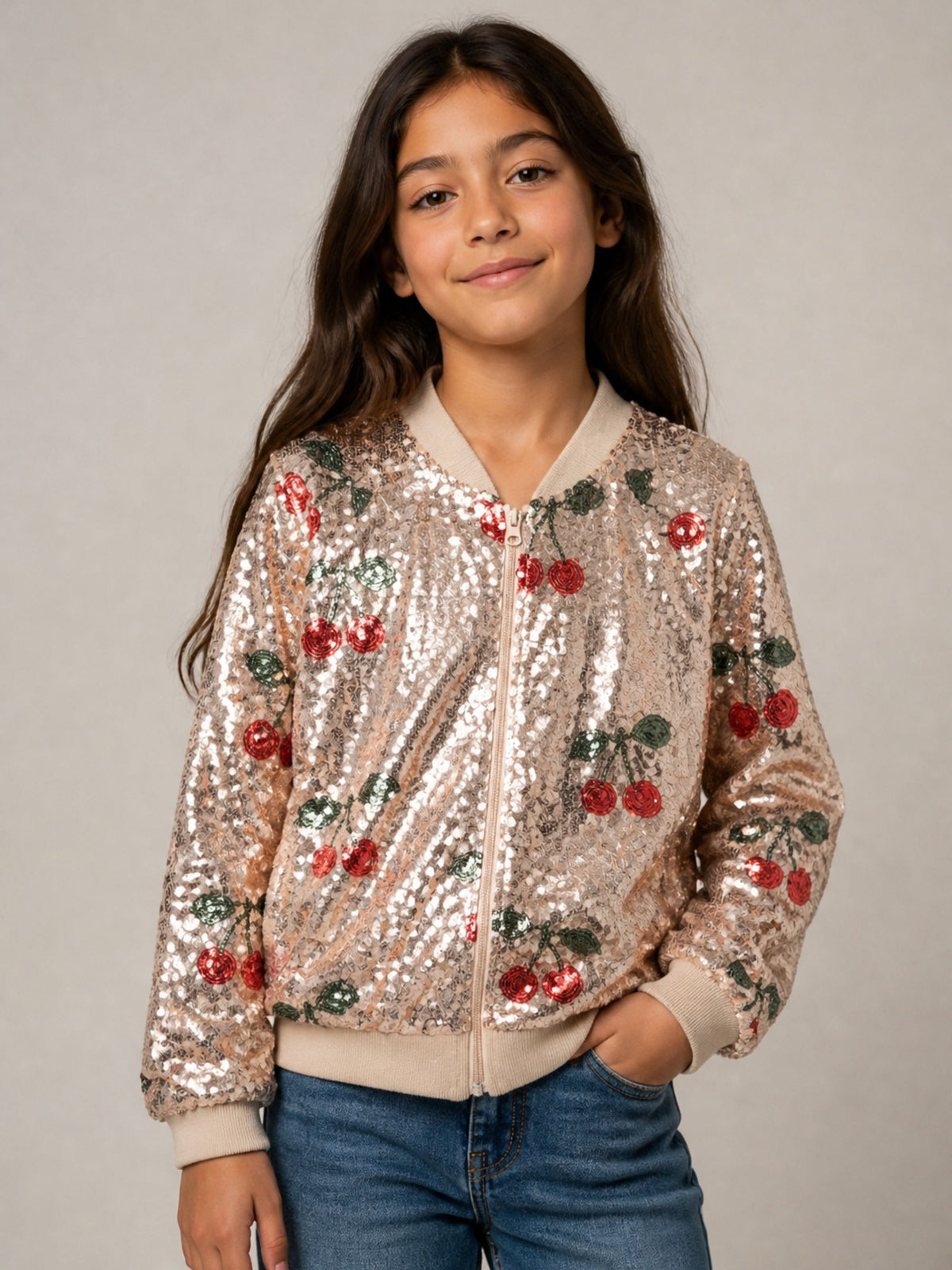 Giubbino per bambina Konges Slojd Kids rosa con motivo a ciliegie impreziosita da paillettes KS106257 P00050 KONGES SLOJD KIDS 