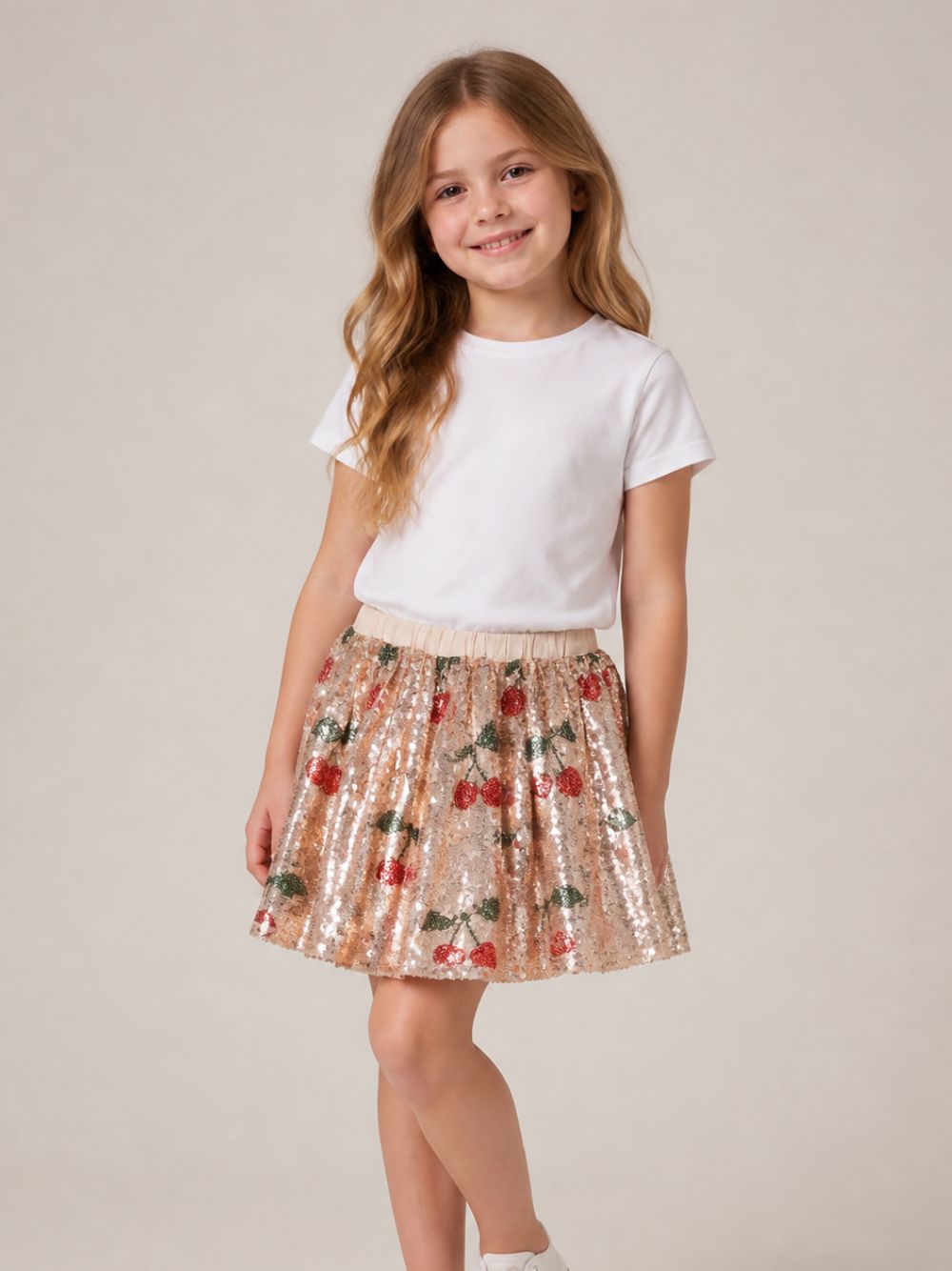 Gonna per bambina Konges Slojd Kids rosa  con motivo a ciliegie impreziosita da paillettes KS106258 P00050 KONGES SLOJD KIDS 