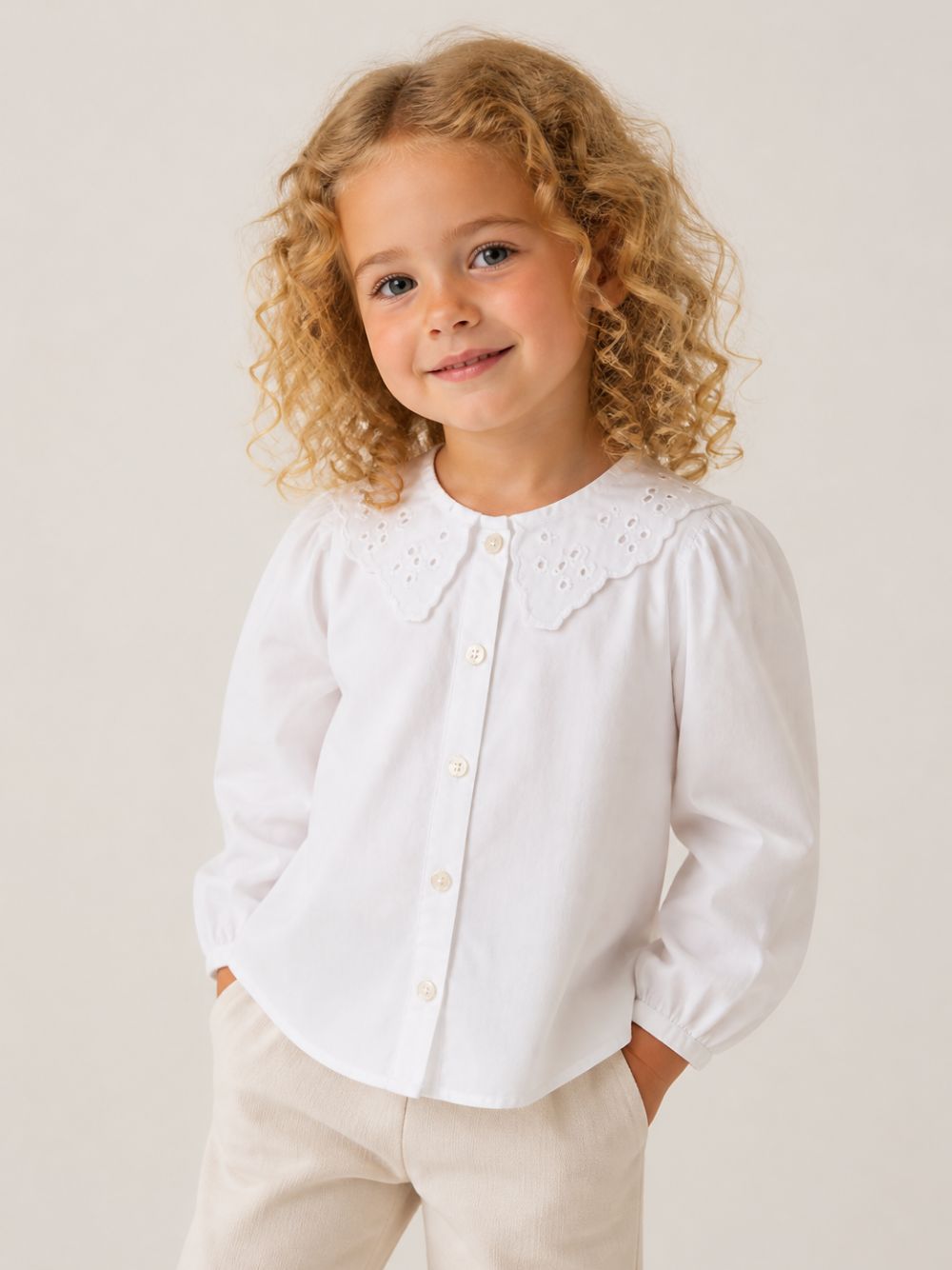 Camicia Rilo per bambina Konges Slojd Kids bianca con colletto con dettagli ricamati KS106424 WHITE KONGES SLOJD KIDS 
