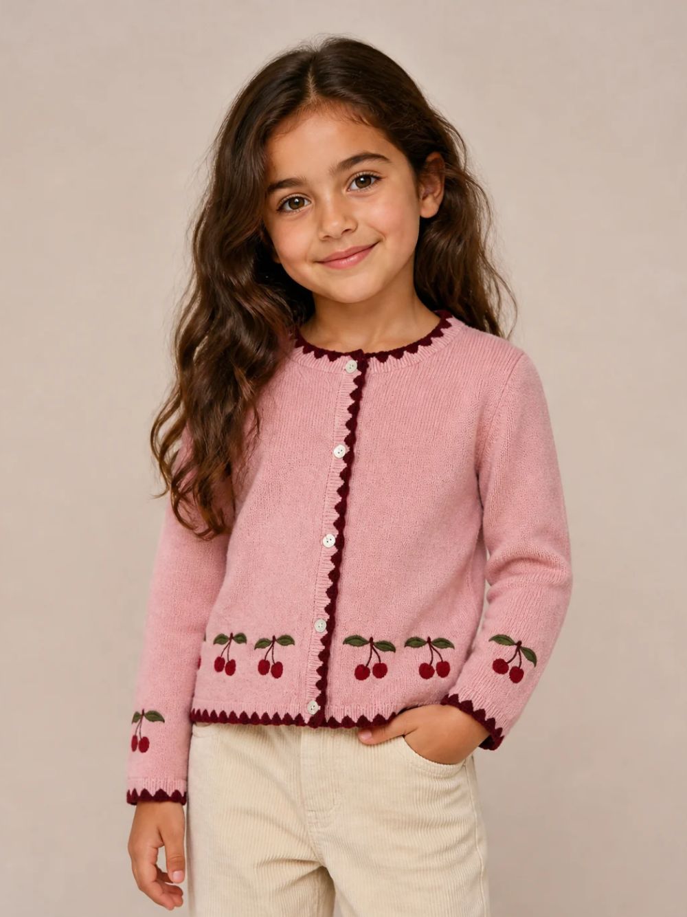 Cardigan per bambina Konges Slojd Kids rosa con ricamo ciliegie KS106428 BLUSH KONGES SLOJD KIDS 