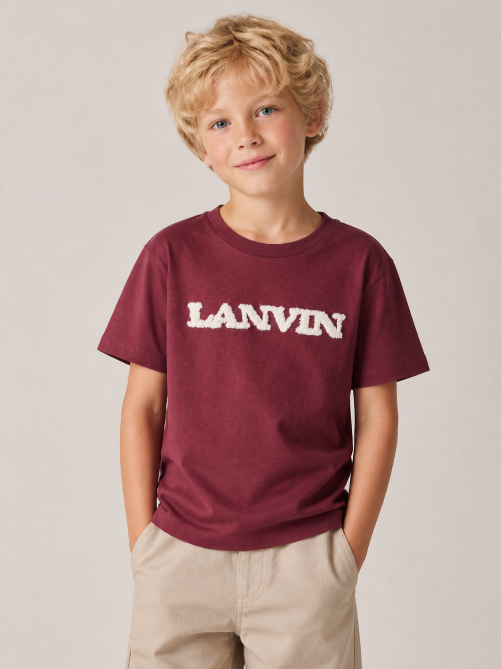 T-shirt per bambino Lanvin Kids bordeaux con logo ricamato N30397 955 LANVIN KIDS 