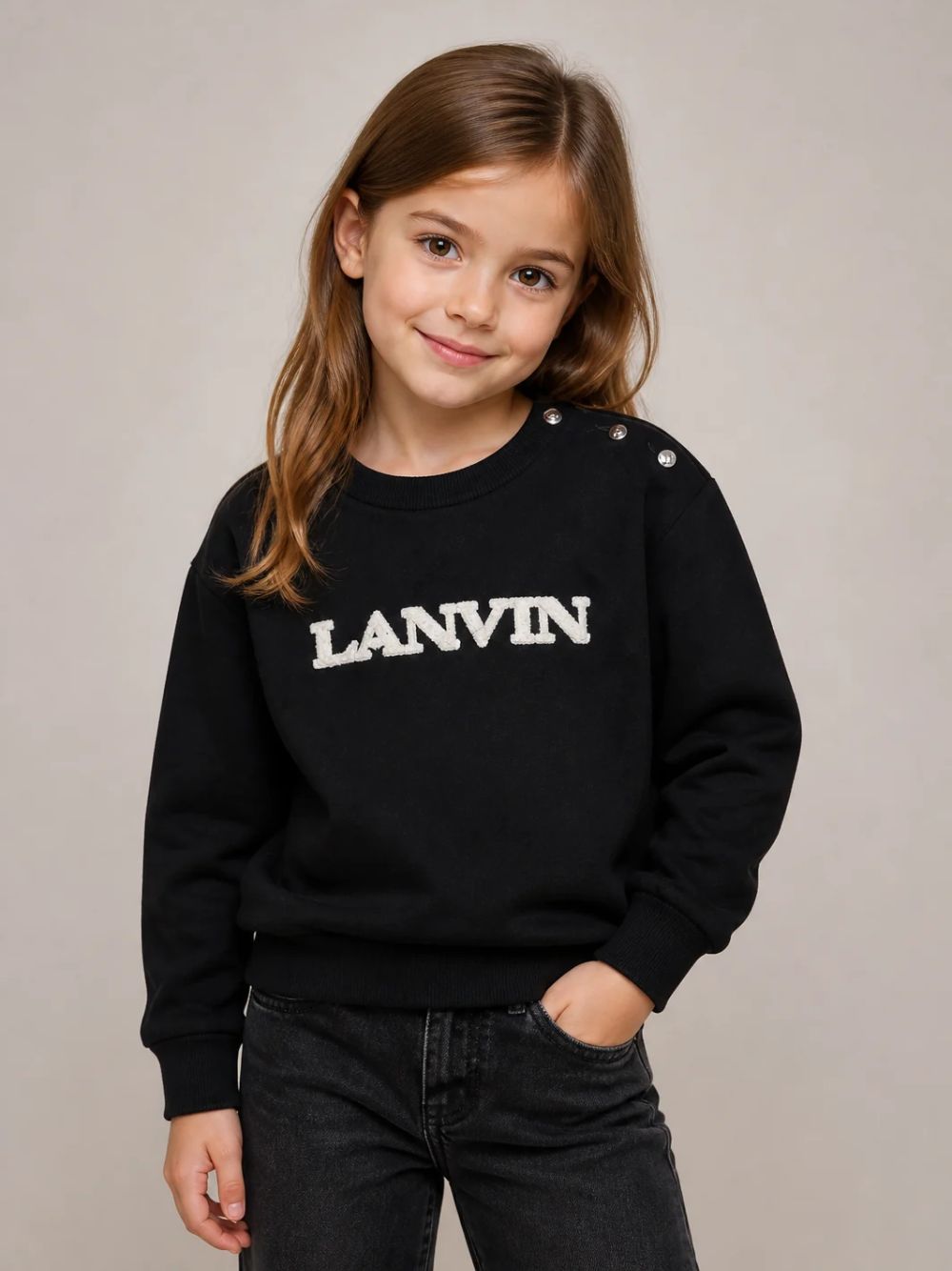 Felpa per bambina Lanvin Kids nera con applicazione logo N30402 09B LANVIN KIDS 