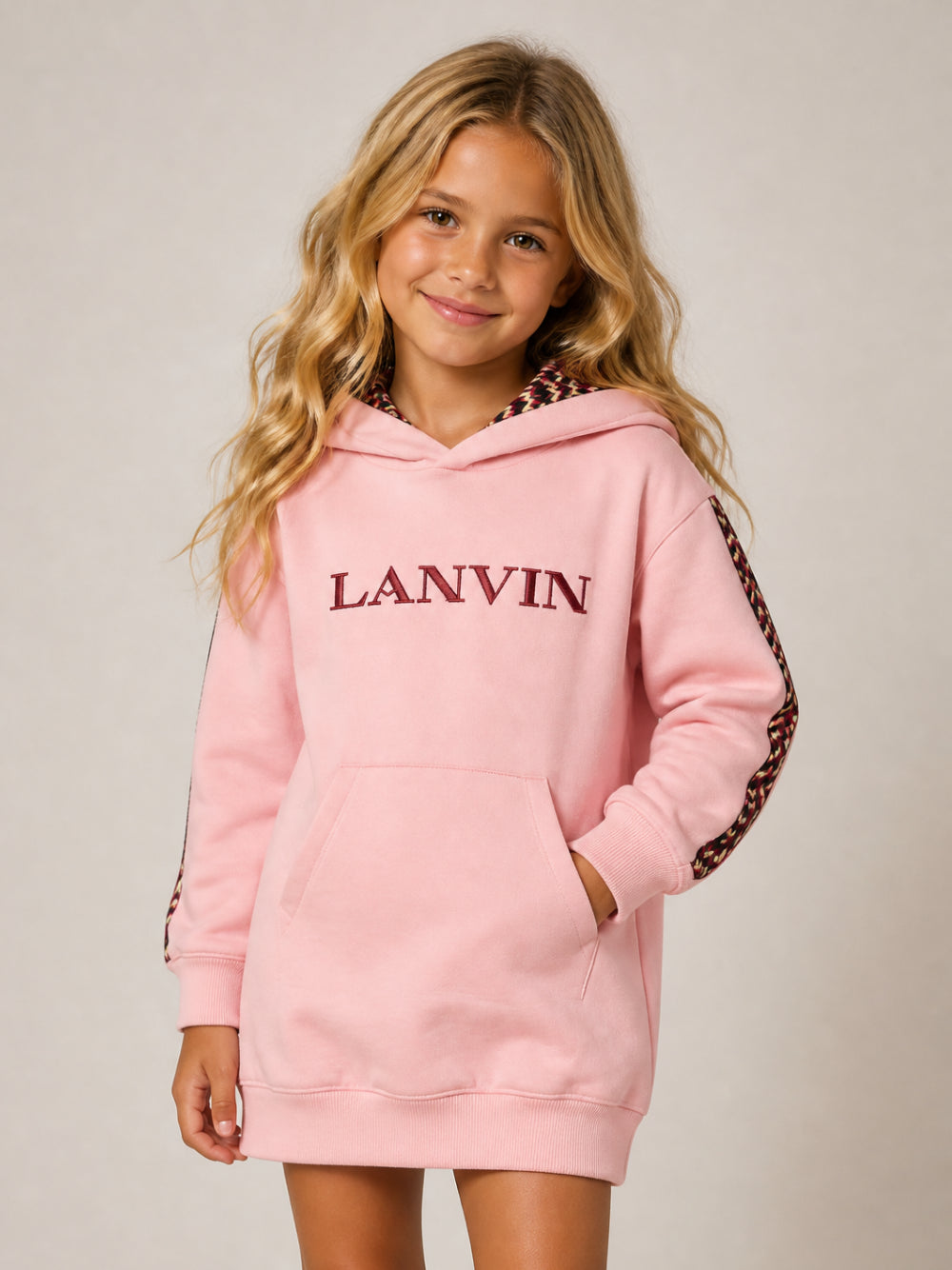 Abito modello felpa per bambina Lanvin Kids rosa con logo ricamato N30407 48N LANVIN KIDS 