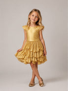 Abito per bambina Lanvin Kids coloro oro con gonna a balze N30421 593 LANVIN KIDS 