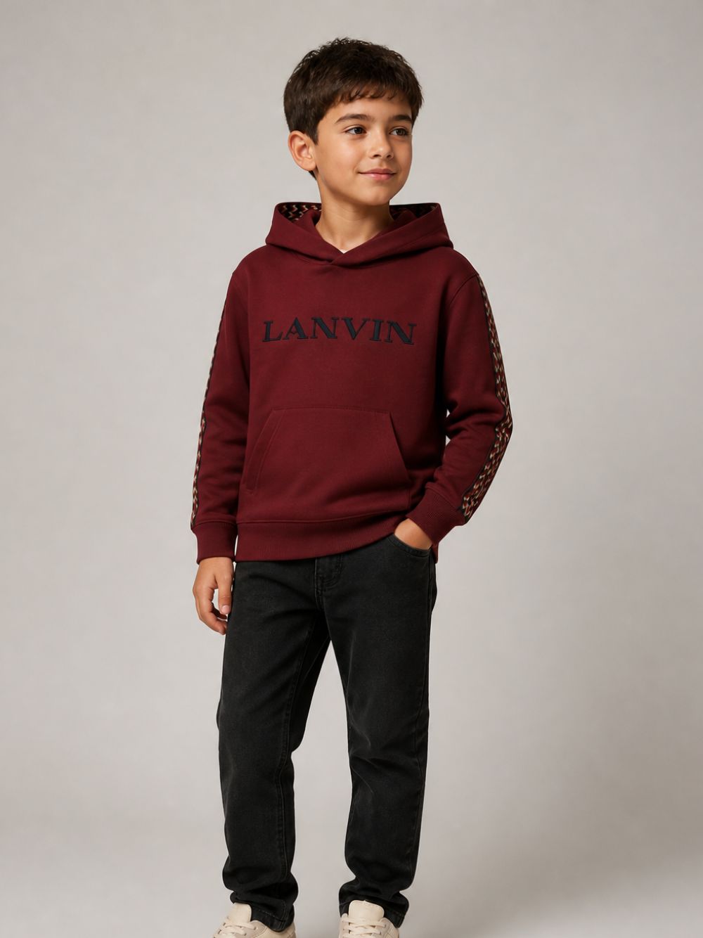 Felpa per bambino Lanvin Enfant bordeaux con ricamo logo N30423 955 LANVIN KIDS 