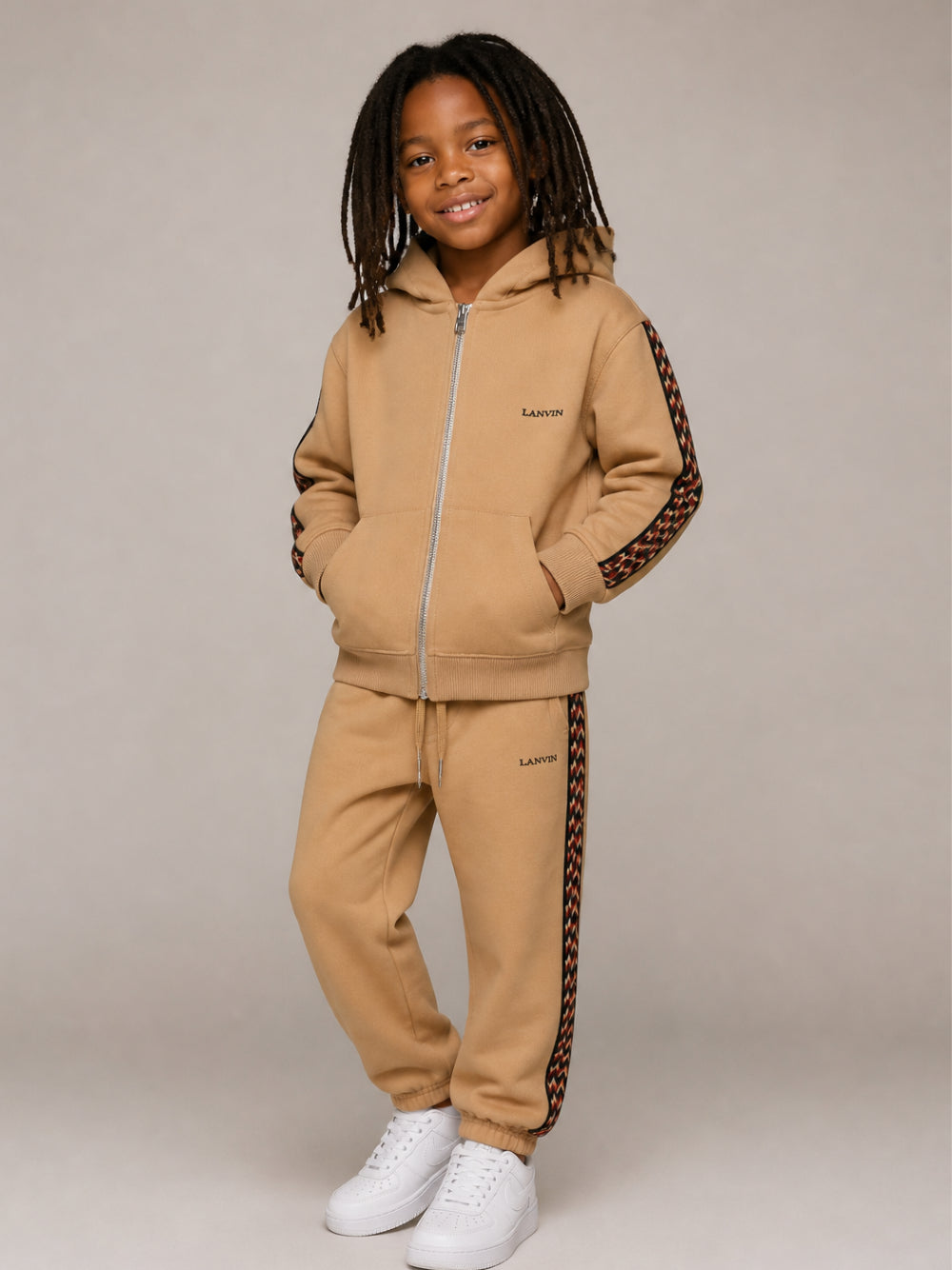 Felpa per bambino Lanvin Kids beige con motivo chevron N30424 276 LANVIN KIDS 