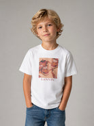 T-shirt per bambino Lanvin Kids bianca con stampa grafica sneakers sul davanti N30428 117 LANVIN KIDS 