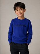 Felpa per bambino Lanvin Kids blu con logo ricamato sul davanti N30436 80A LANVIN KIDS 