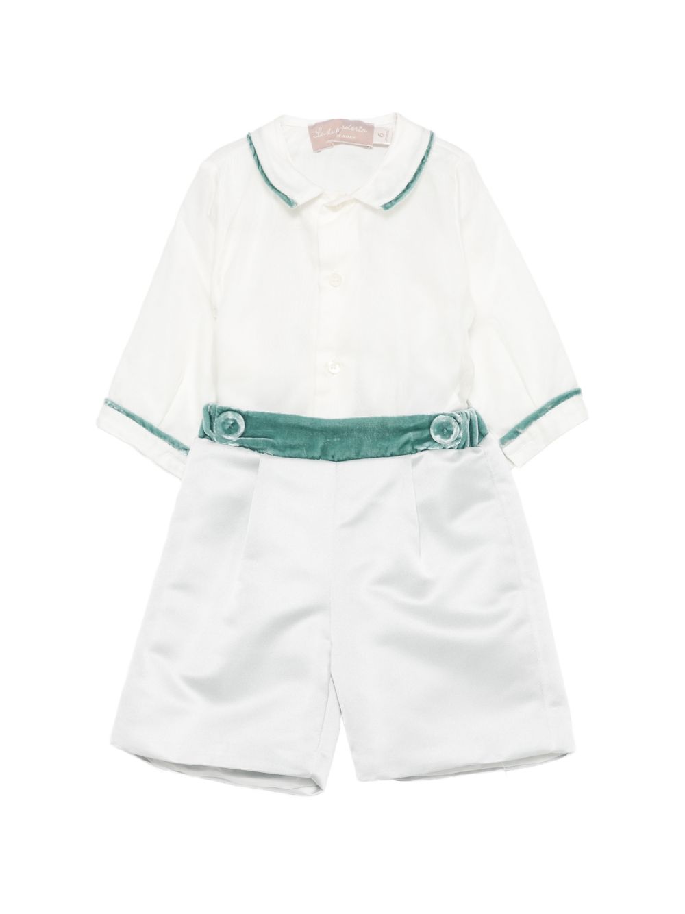 Set camicia e short per neonato La Stupenderia Kids bianco con rifiniture in velluto 3CCCT25 S44 LA STUPENDERIA KIDS 