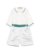 Set camicia e short per neonato La Stupenderia Kids bianco con rifiniture in velluto 3CCCT25 S44 LA STUPENDERIA KIDS 