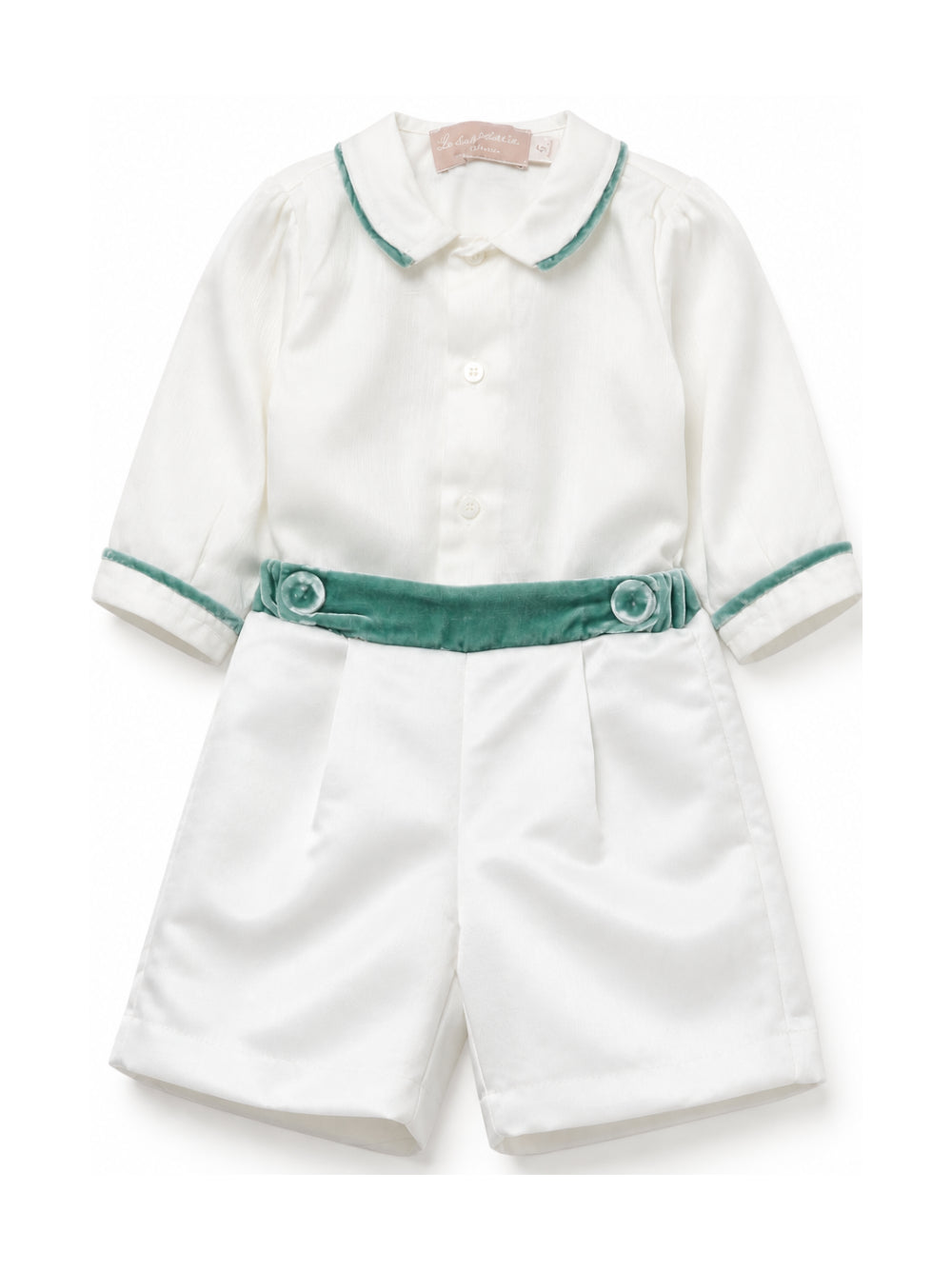 Set camicia e short per neonato La Stupenderia Kids bianco con rifiniture in velluto 3CCCT25 S44 LA STUPENDERIA KIDS 