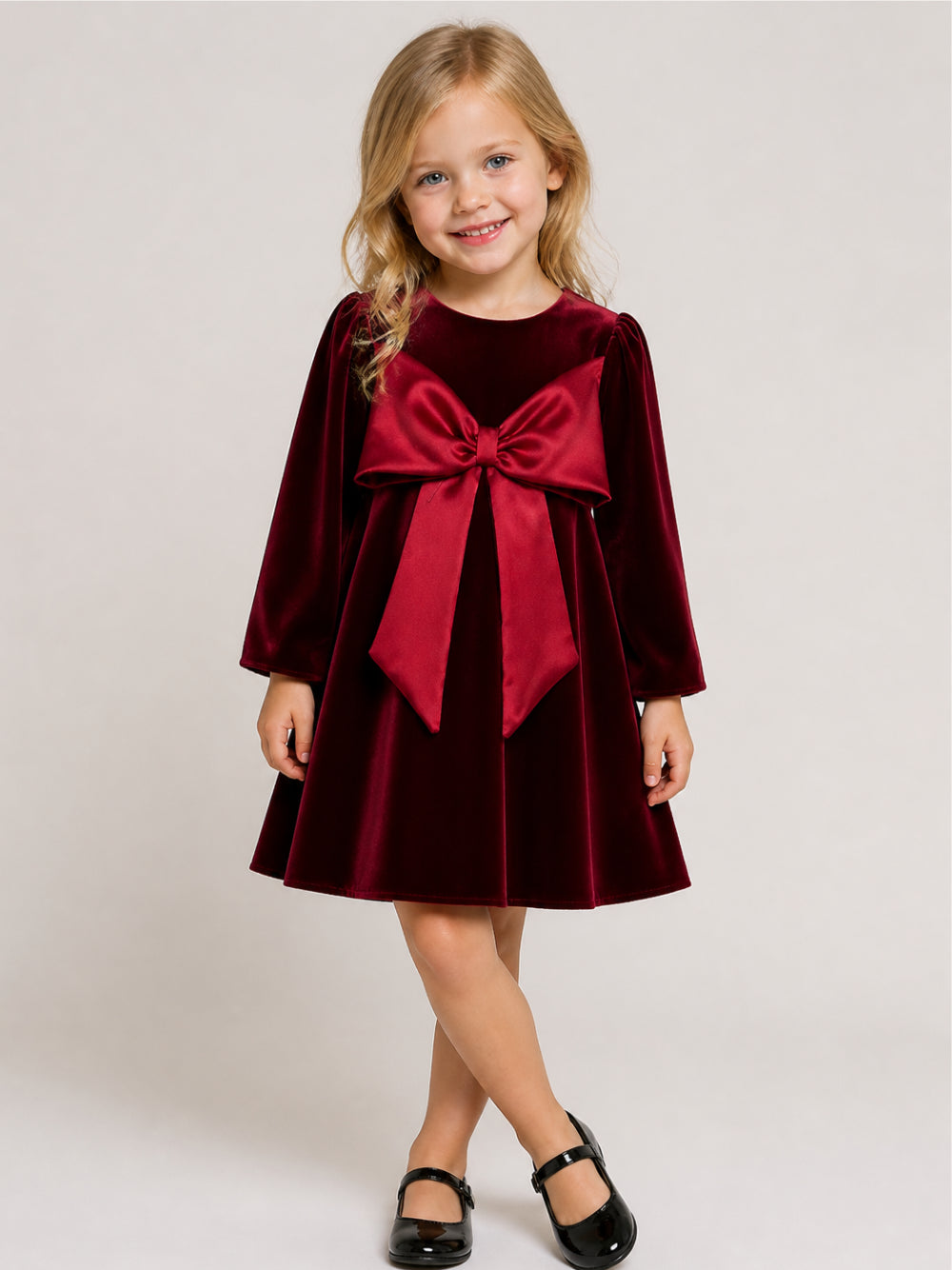 Abito per bambina La Stupenderia bordeaux in velluto con dettaglio fiocco 3CJAB44 V14 LA STUPENDERIA KIDS 