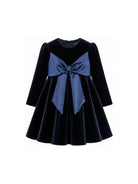 Abito per bambina La Stupenderia blu in velluto con dettaglio fiocco 3CJAB44 V46 LA STUPENDERIA KIDS 