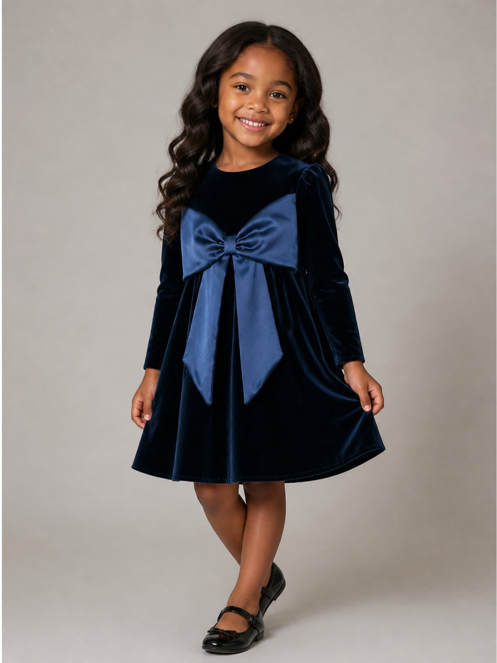 Abito per bambina La Stupenderia blu in velluto con dettaglio fiocco 3CJAB44 V46 LA STUPENDERIA KIDS 