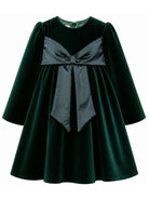 Abito per bambina La Stupenderia verde in velluto con dettaglio fiocco 3CJAB44 V80 LA STUPENDERIA KIDS 