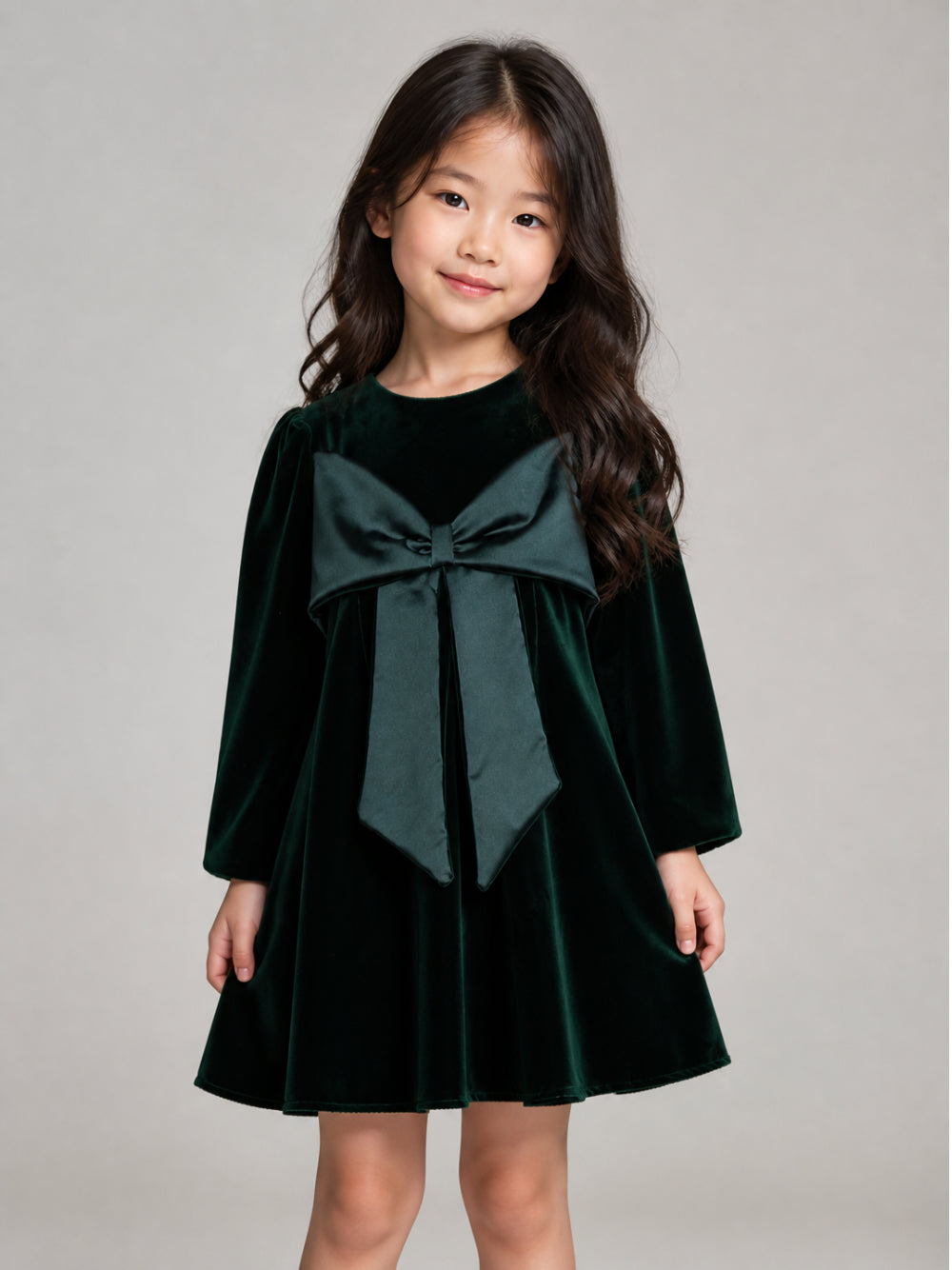 Abito per bambina La Stupenderia verde in velluto con dettaglio fiocco 3CJAB44 V80 LA STUPENDERIA KIDS 