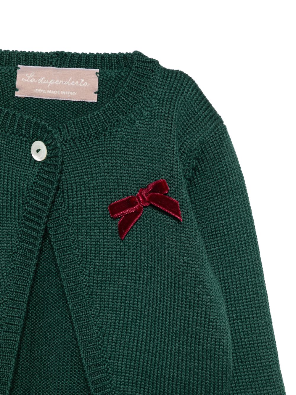 Cardigan per neonata La Stupenderia Kids verde con dettaglio fiocco rosso 3WBS C56 LA STUPENDERIA KIDS 