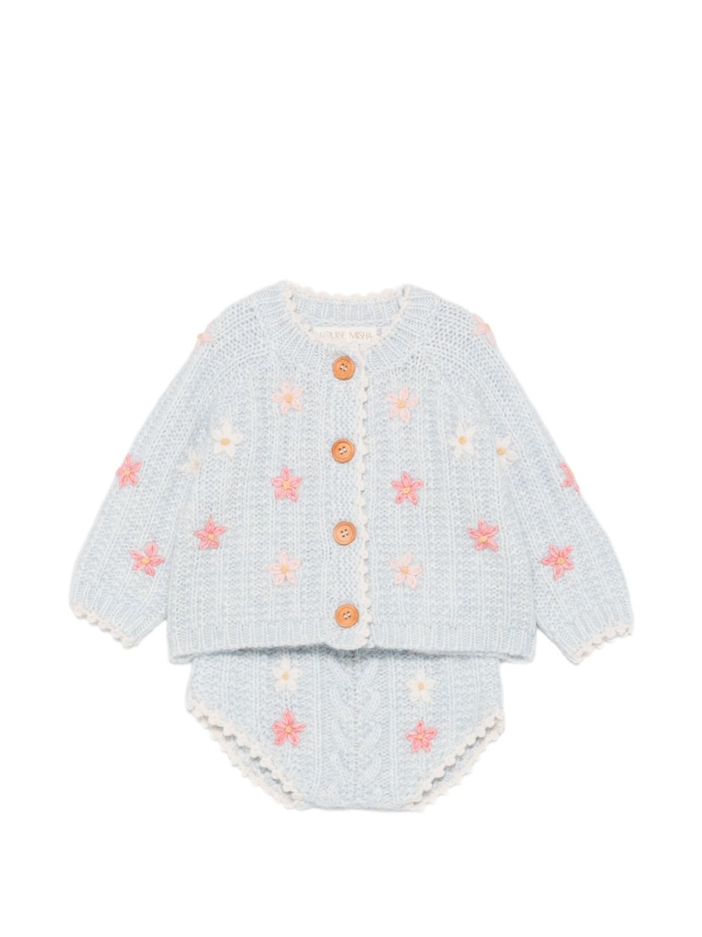 Set cardigan e short per neonata Louise Misha Kids azzurra con ricamo floreale all-over FRC-W26-C0132 CLOUD LOUISE MISHA KIDS 