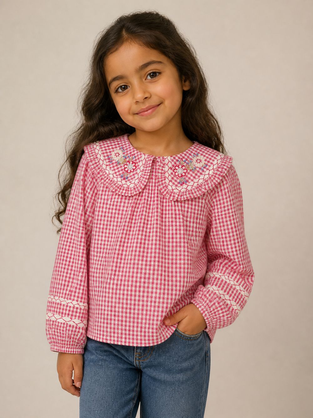 Blusa per bambina Louise Misha Kids rossa con design a quadretti GRI-W26-B0015 RASPBERRY LOUISE MISHA KIDS 