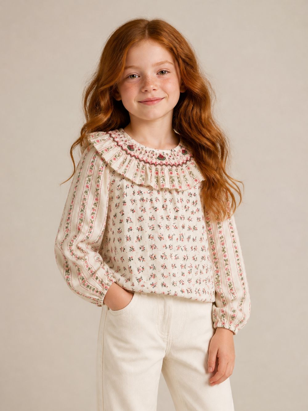 Blusa per bambina Louise Misha Kids bianca con stampa a fiori all-over GRI-W26-B0291 PINK LOUISE MISHA KIDS 