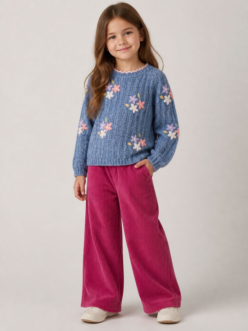 Pantaloni per bambina Louise Misha Kids fucsia con trama a coste GRI-W26-P0296 BEETROOT LOUISE MISHA KIDS 