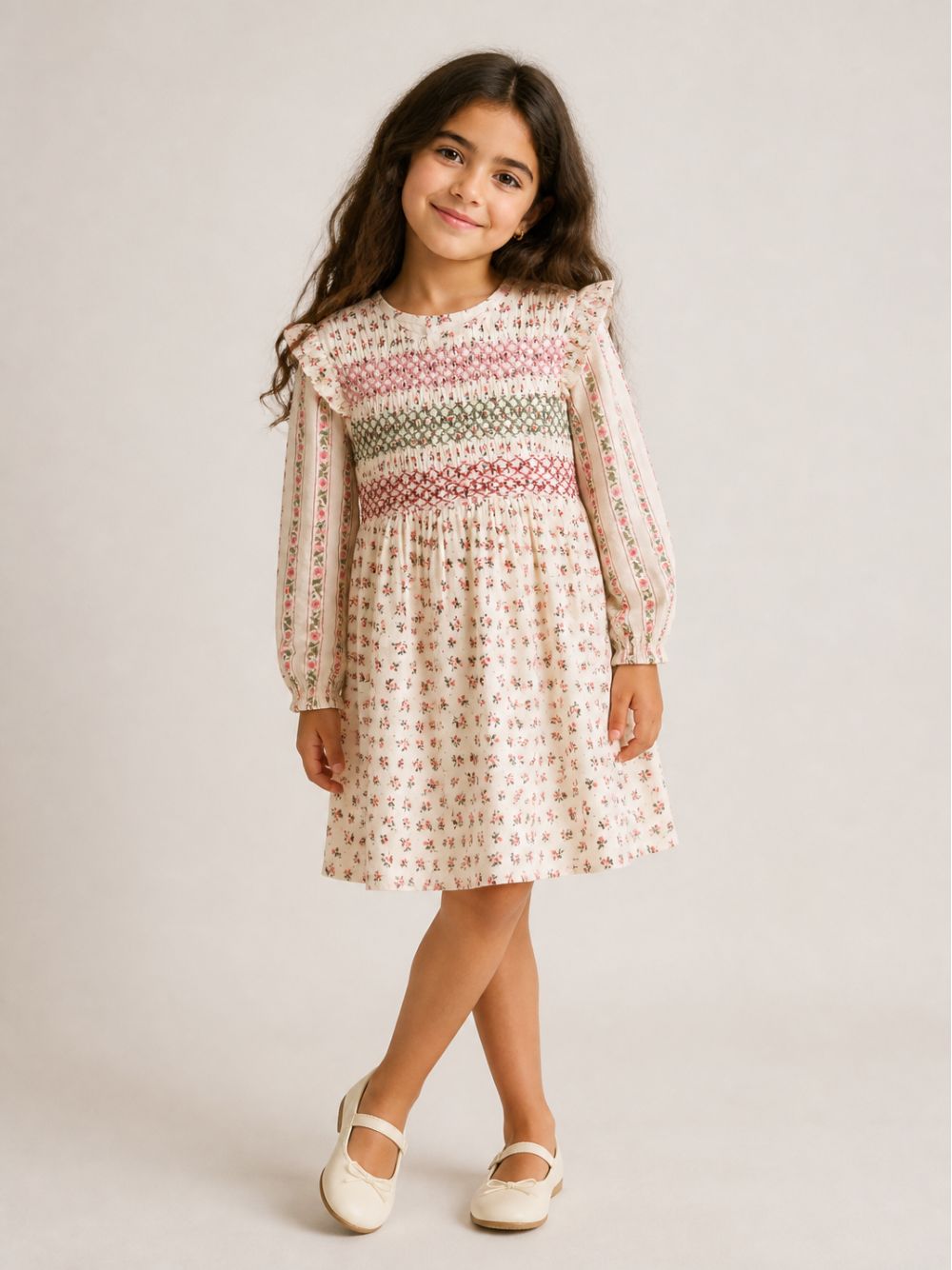Abito per bambina Louise Misha Kids bianco con stampa a fiori all-over GRI-W26-S0017 CREAM LOUISE MISHA KIDS 