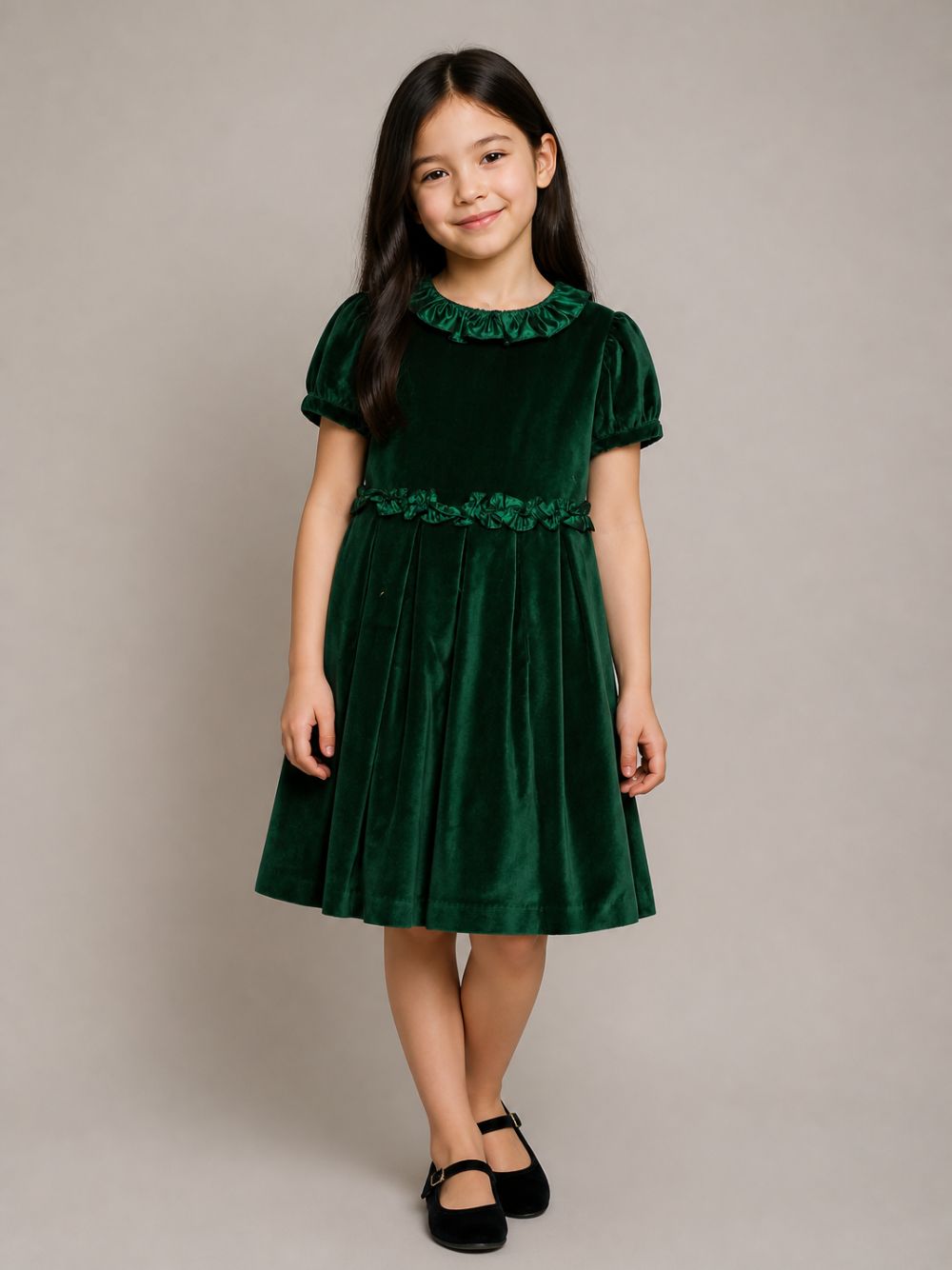 Abito per bambina Mariella Ferrari Kids verde con colletto a smerlo ABT18MC 076 082 MARIELLA FERRARI KIDS 