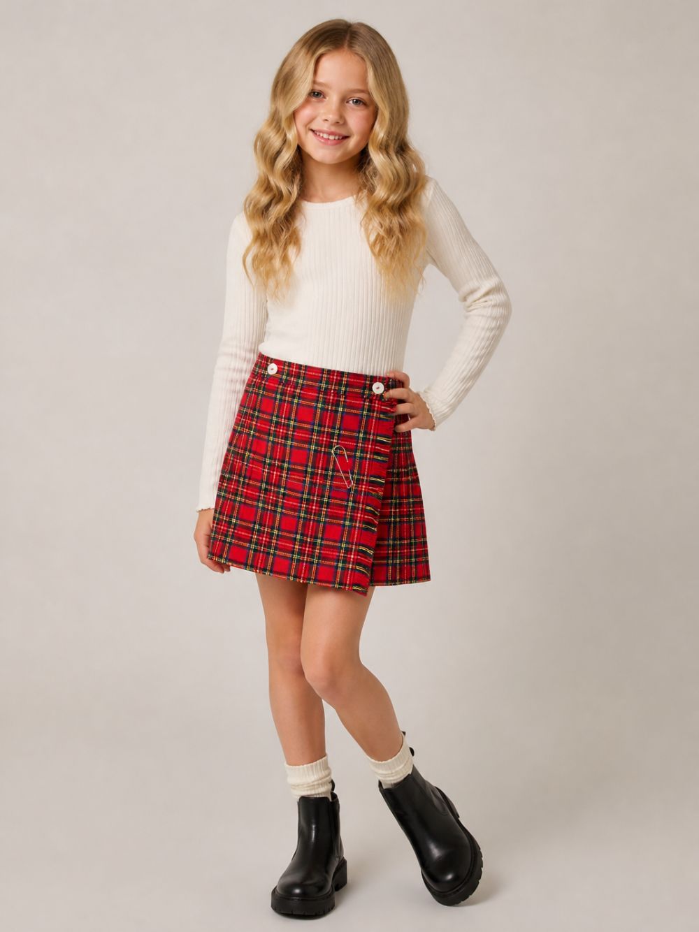 Minigonna per bambina Mariella Ferrari rosso a quadri plissettati GNE5 520 MARIELLA FERRARI KIDS 