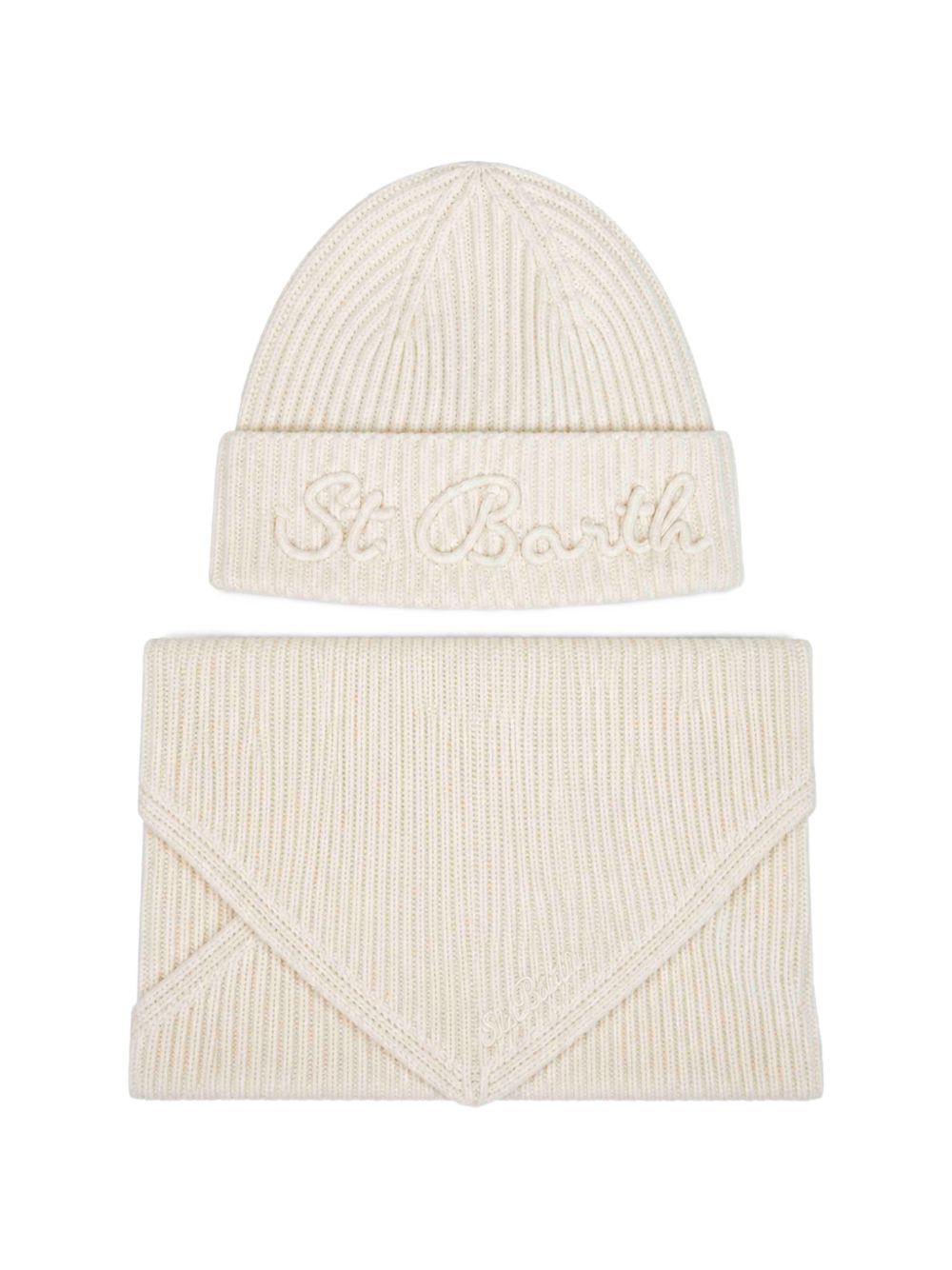 Set berretto e scaldacollo per donna MC2 St. Barth beige con logo ricamato sul davanti BOX0041 00023M MC2 ST. BARTH 