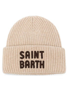 Berretto a coste MC2 Saint Barth Kids beige con logo ricamato sul davanti BRR0003 03399M MC2 ST. BARTH 