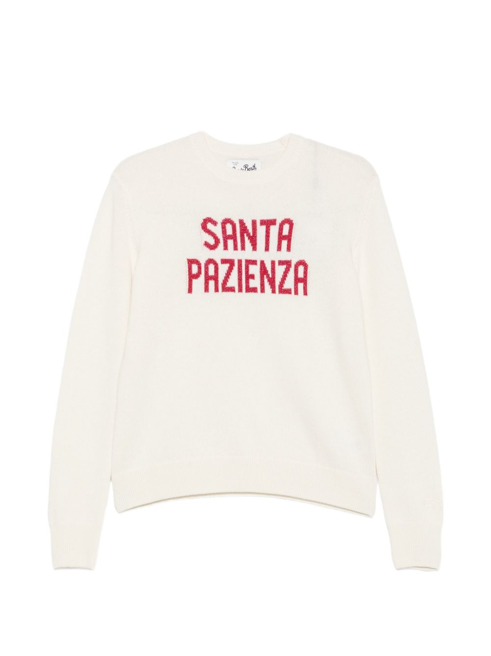 Maglione per donna MC2 St. Barth bianco con scritta "Santa pazienza" ricamata sul davanti QUE0010 03731M MC2 ST. BARTH 