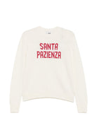 Maglione per donna MC2 St. Barth bianco con scritta "Santa pazienza" ricamata sul davanti QUE0010 03731M MC2 ST. BARTH 