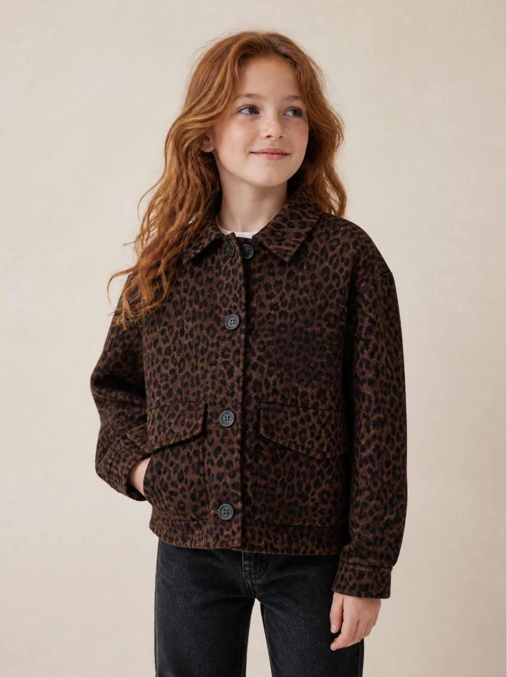 Giacca per bambina MC2 Saint Barth marrone con stampa leopardata BON0004 00019M MC2 ST. BARTH KIDS 