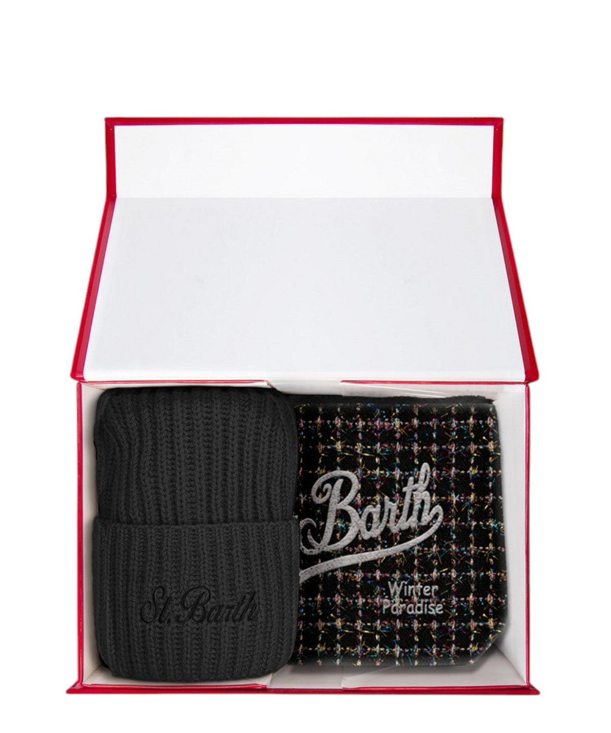 Christmas Box Pochette Aline e berretto MC2 St. Barth nera con logo sul davanti BOX0048 04510M MC2 ST. BARTH KIDS 