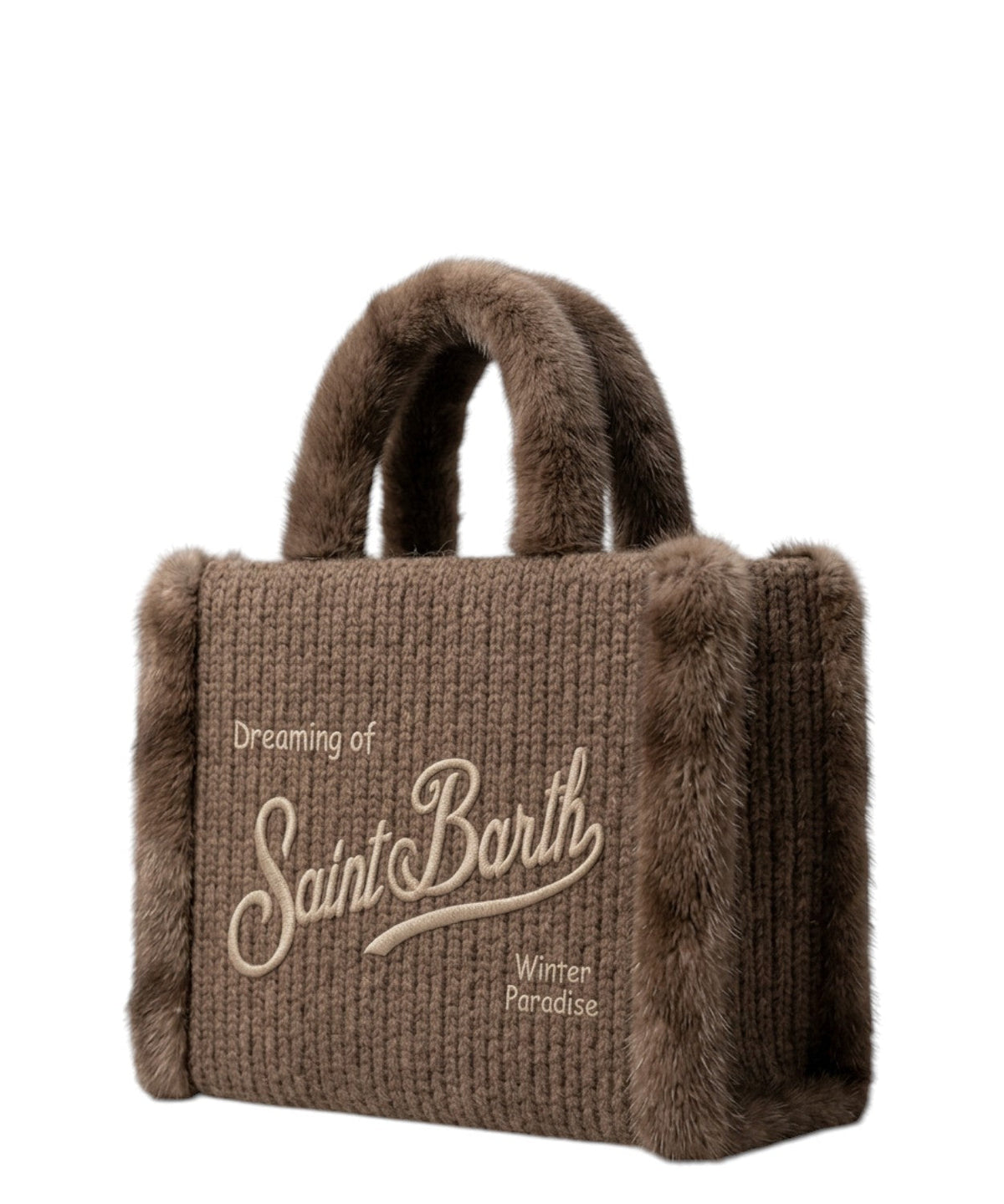 Borsa Colette Shearling Rib MC2 Saint Barth marrone con finitura in eco shearling COL0034 04000M MC2 ST. BARTH KIDS 