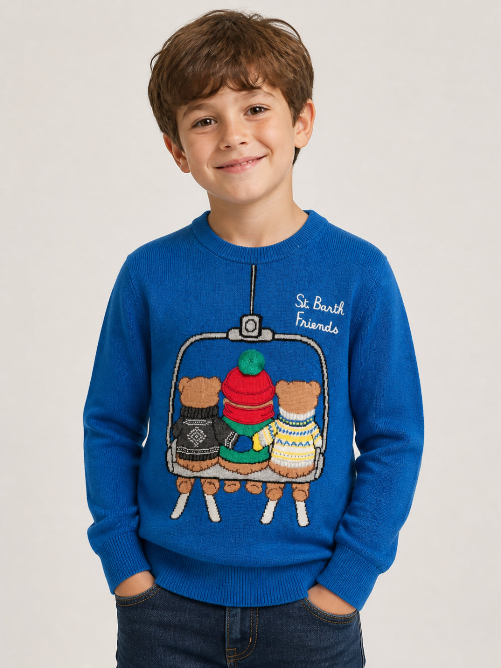 Maglione per bambino MC2 Saint Barth Kids blu con stampa intarsiata DOU0001 01785M MC2 ST. BARTH KIDS 